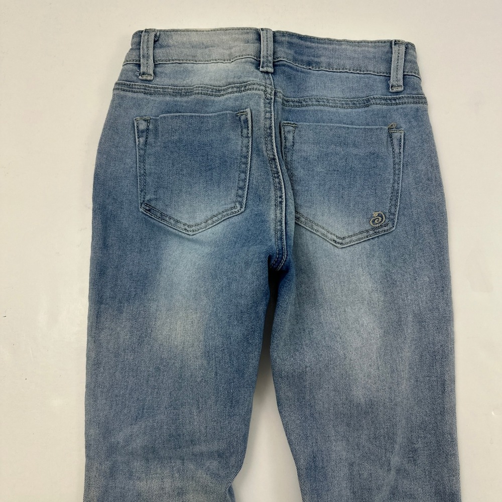 Indigo Rein Ankle Jeans Womens 1/24 Blue Embroidered Raw Hem Skinny Denim - Picture 6 of 6